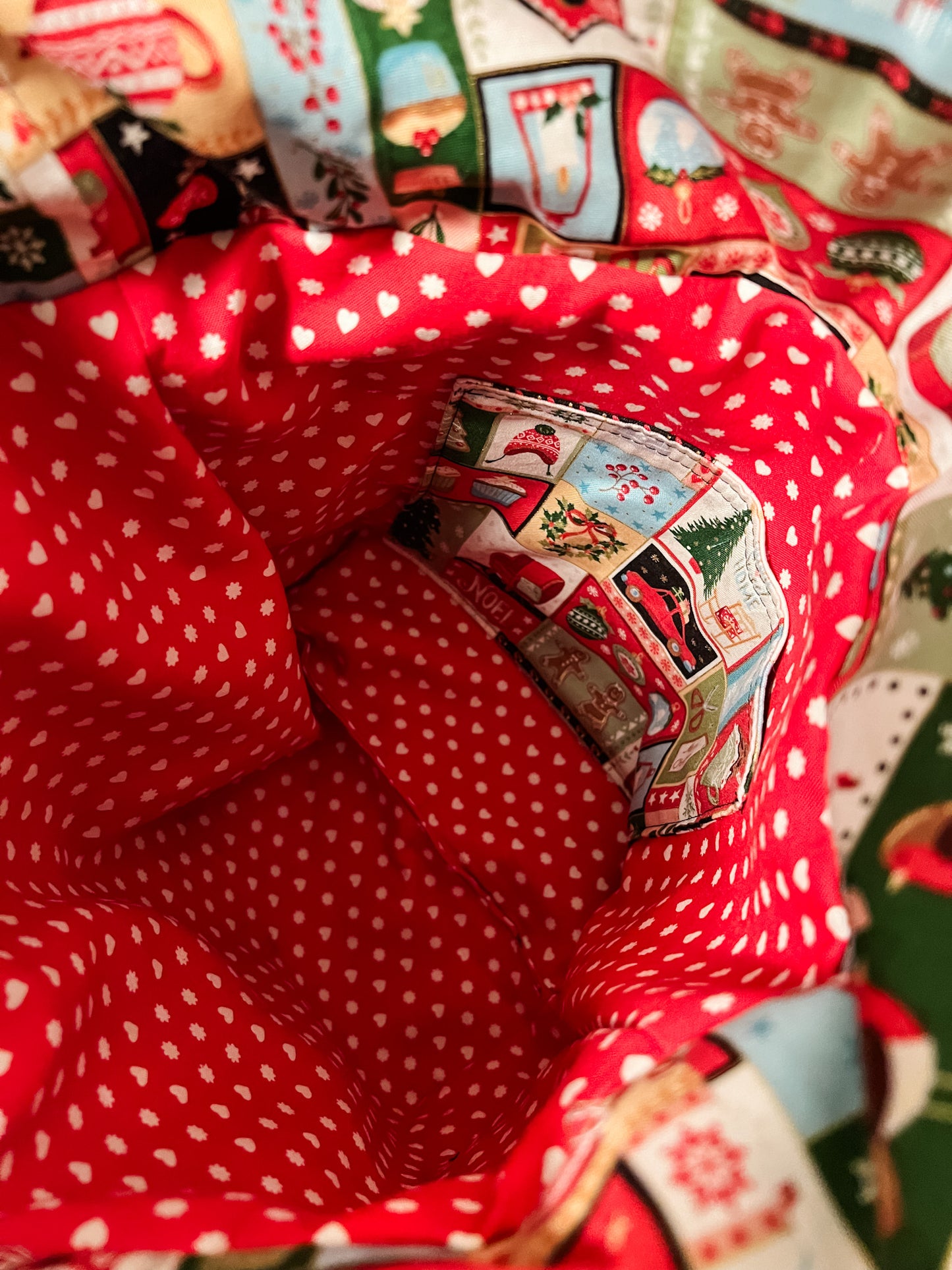 Canvas Drawstring Project Bag - Black  - Cozy Christmas theme