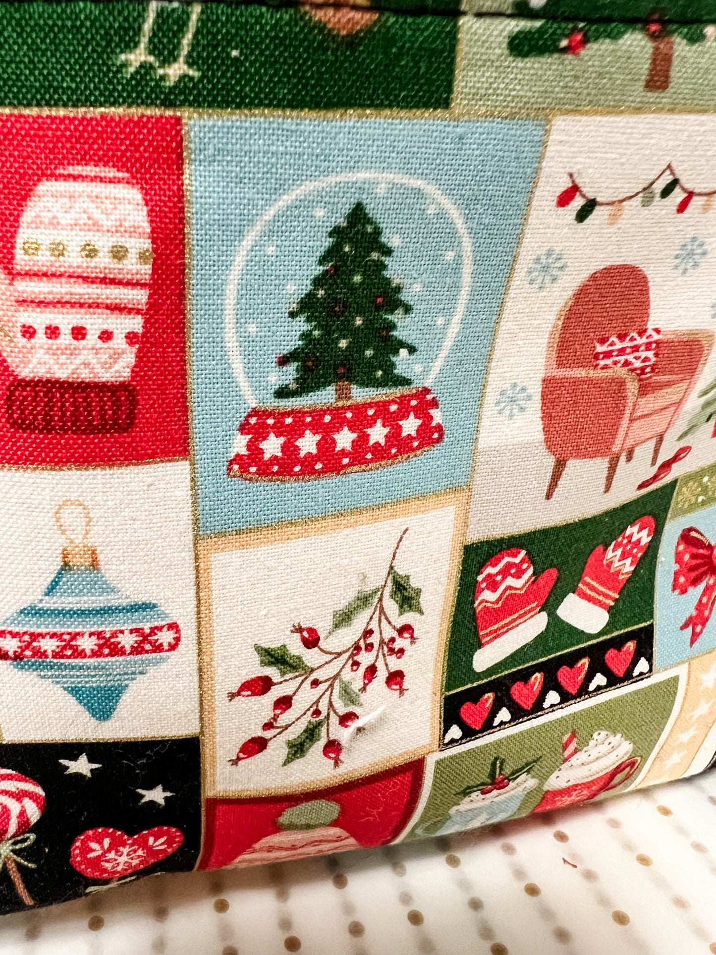 Canvas Drawstring Project Bag - Black  - Cozy Christmas theme