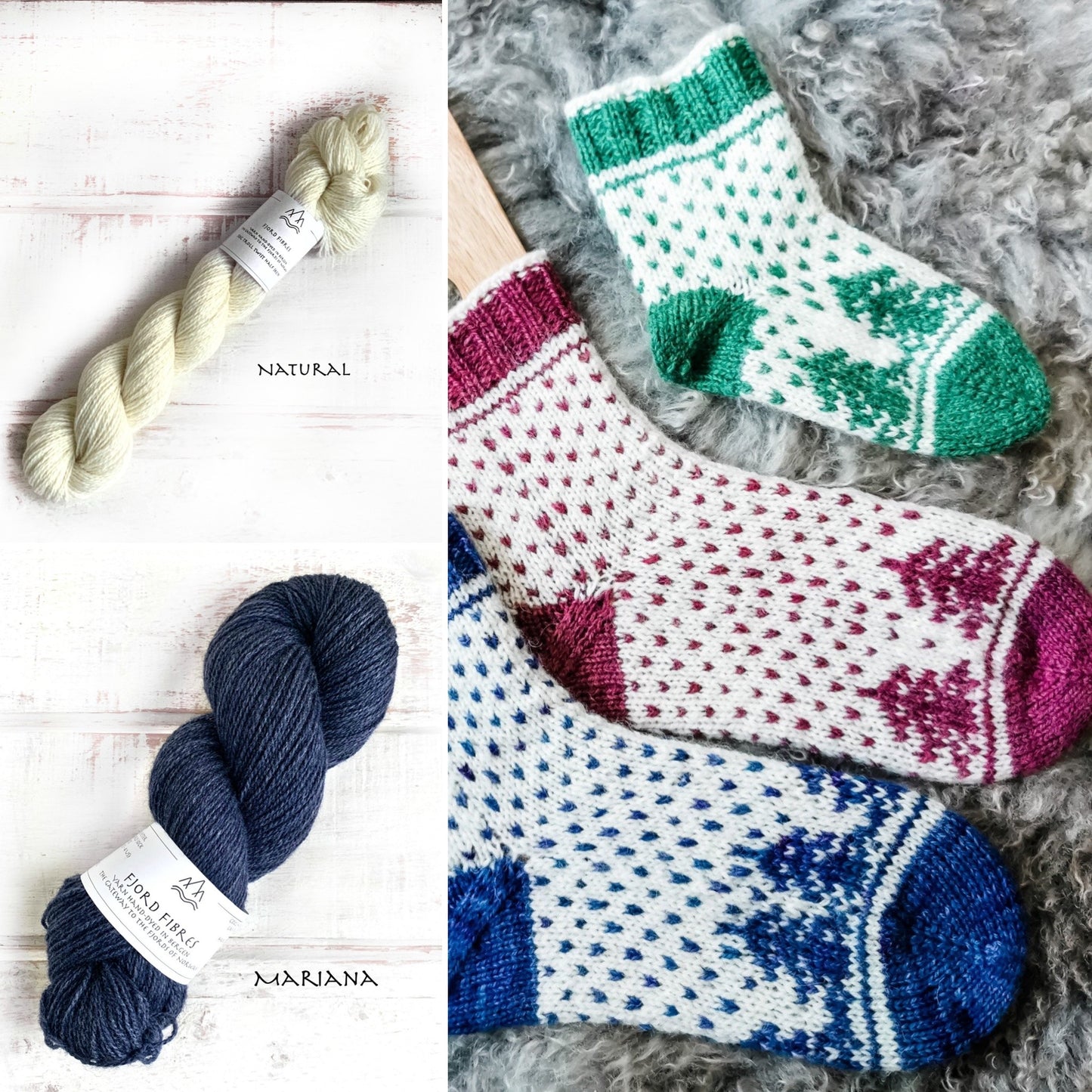 Christmas is coming socks - Yarn Kit - Mariana/Natural - Yarn and Printed Pattern in English/Norwegian