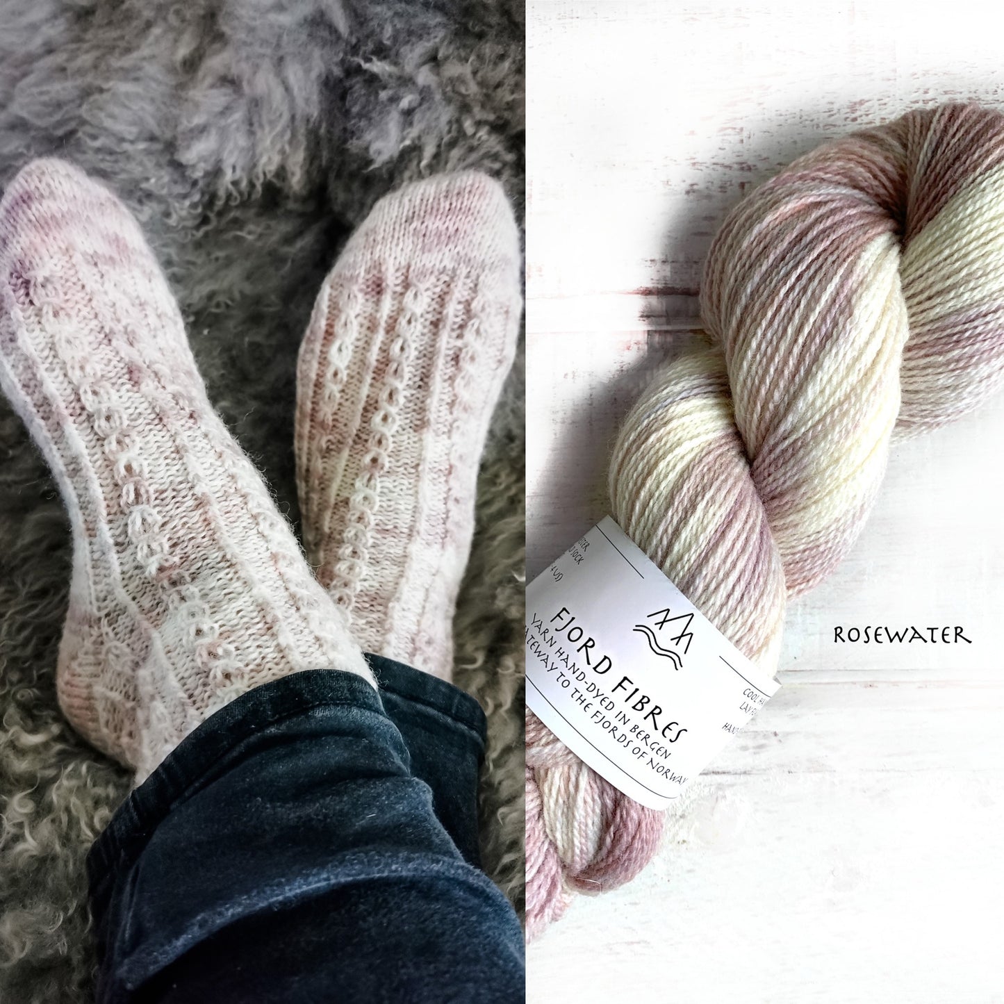 I see you Socks - Yarn Kit  - Rosewater - Yarn and Printed Pattern in English/Norwegian