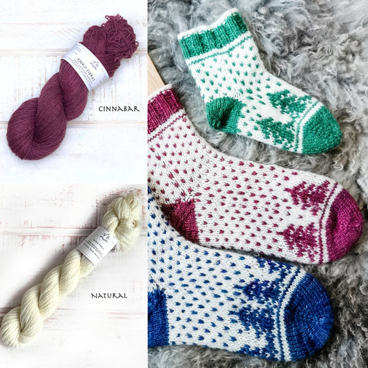 Christmas is coming socks - Yarn Kit - Cinnabar/Natural - Yarn and Printed Pattern in English/Norwegian