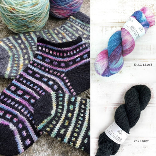 All that Jazz Socks Kit - Jazz Blues/Coal Dust - Yarn and Printed Pattern in English/Norwegian