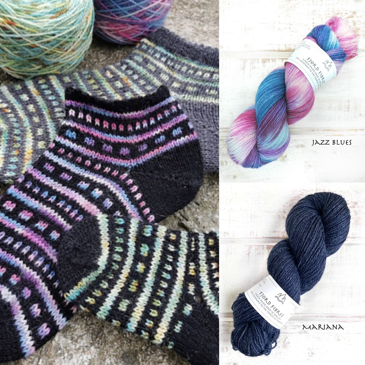All that Jazz Socks Kit - Jazz Blues/Mariana -  Yarn and Printed Pattern in English/Norwegian