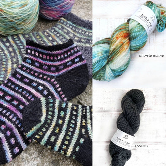 All that Jazz Socks Kit - Calypso Island/Graphite - Yarn and Printed Pattern in English/Norwegian
