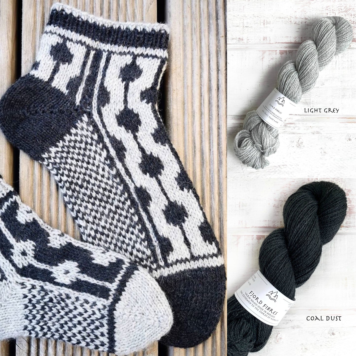 Dotted Line Socks Kit - Light Grey/Coal Dust - Yarn and Printed Pattern in English/Norwegian